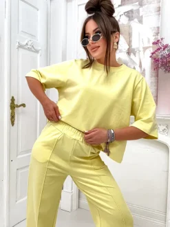 Royalfashion Bawełniany damski komplet z poszerzanymi spodniami