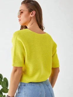 Royalfashion Bawełniany damski krótki sweter w motylki