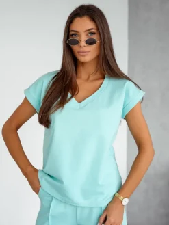 Royalfashion Bawełniany damski komplet casualowy z krótkim rękawem