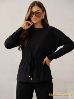 Royalfashion Bawełniany Damski komplet a'la sweterkowy prążkowany