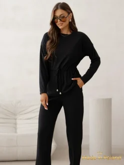 Royalfashion Bawełniany Damski komplet a'la sweterkowy prążkowany