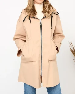 Royalfashion Beżowa damska kurtka płaszcz z kapturem
