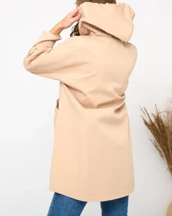 Royalfashion Beżowa damska kurtka płaszcz z kapturem