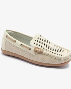 Royalfashion Beżowe ażurowe dziecięce mokasyny Nedda