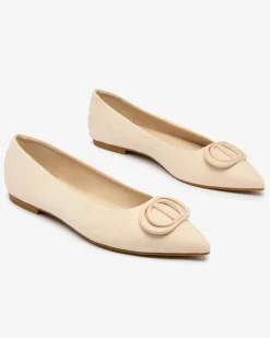 Royalfashion Beżowe baleriny damskie w szpic z ozdobą na nosku Tidita
