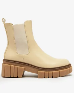Royalfashion Beżowe botki damskie na masywnej podeszwie Eferope