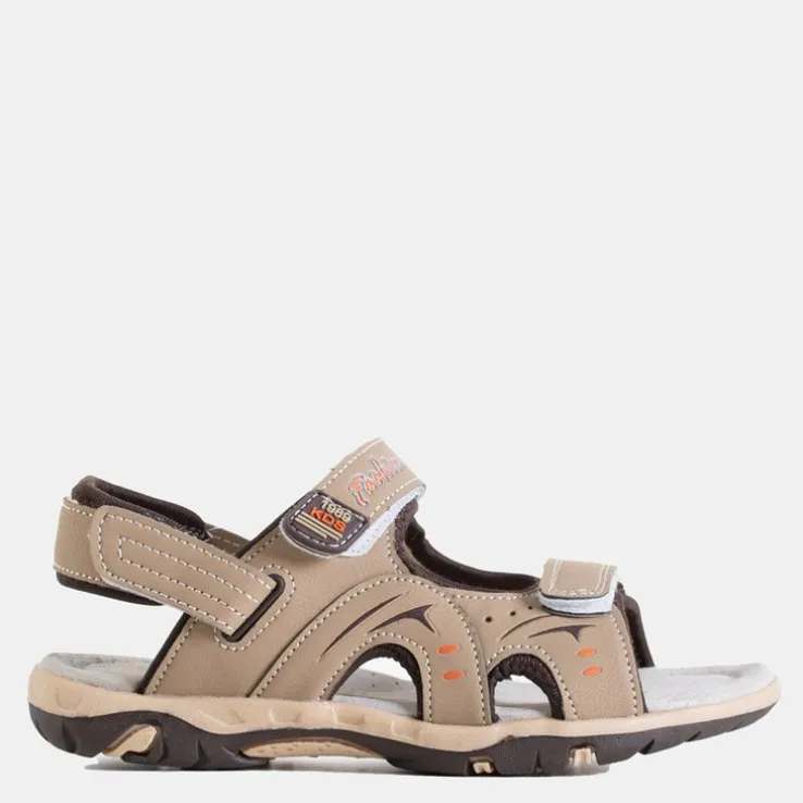 Royalfashion Beżowe chłopięce sandały na rzepy Elbrus