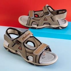 Royalfashion Beżowe chłopięce sandały na rzepy Monekin