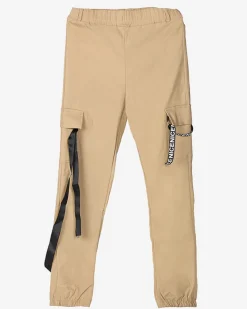 Royalfashion Beżowe damskie spodnie bojówki z paskiem