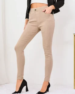 Royalfashion Beżowe damskie spodnie typu tregginsy