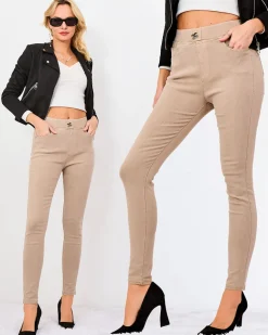 Royalfashion Beżowe damskie spodnie typu tregginsy