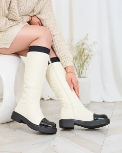 Royalfashion Beżowe damskie kozaki pikowane Ataeb