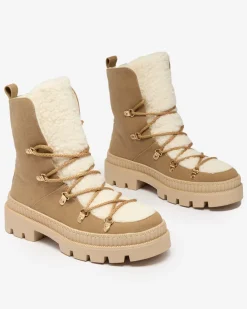 Royalfashion Beżowe damskie ocieplane botki typu trapery z kożuszkiem Lery Walk
