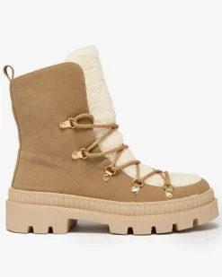 Royalfashion Beżowe damskie ocieplane botki typu trapery z kożuszkiem Lery Walk