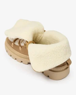 Royalfashion Beżowe damskie ocieplane botki typu trapery z kożuszkiem Lery Walk