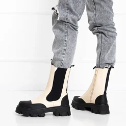 Royalfashion Beżowe damskie botki na masywnej podeszwie Rosidi