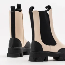 Royalfashion Beżowe damskie botki na masywnej podeszwie Rosidi