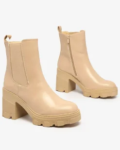 Royalfashion Beżowe damskie botki na słupku Atherta