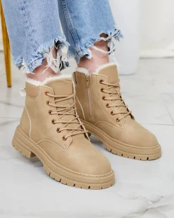 Royalfashion Beżowe damskie ocieplane botki typu trapery Radoras