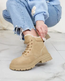 Royalfashion Beżowe damskie ocieplane botki typu trapery Radoras