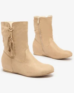 Royalfashion Beżowe eko - zamszowe botki na krytym koturnie Lovely