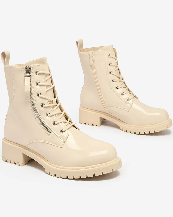 Royalfashion Beżowe eko skórzane damskie botki workery Gaddaxa