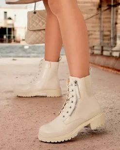 Royalfashion Beżowe eko skórzane damskie botki workery Gaddaxa