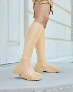 Royalfashion Beżowe kozaki damskie wzorzyste Helipea