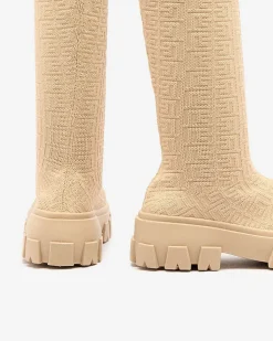 Royalfashion Beżowe kozaki damskie wzorzyste Helipea