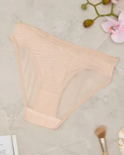 Royalfashion Beżowe majtki figi damskie z siateczki