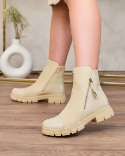 Royalfashion Beżowe matowe botki damskie Hedaheh