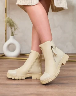 Royalfashion Beżowe matowe botki damskie Hedaheh