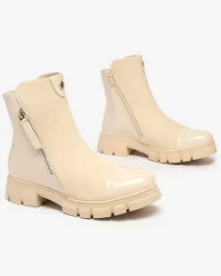 Royalfashion Beżowe matowe botki damskie Hedaheh