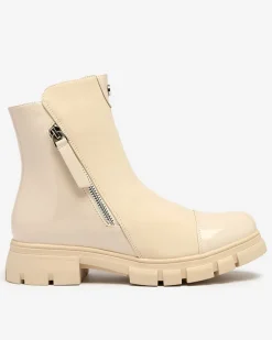 Royalfashion Beżowe matowe botki damskie Hedaheh