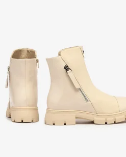 Royalfashion Beżowe matowe botki damskie Hedaheh