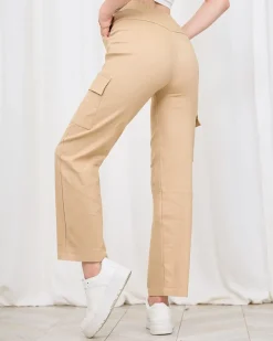 Royalfashion Beżowe szerokie damskie spodnie typu cargo