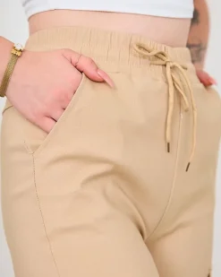 Royalfashion Beżowe szerokie damskie spodnie typu cargo