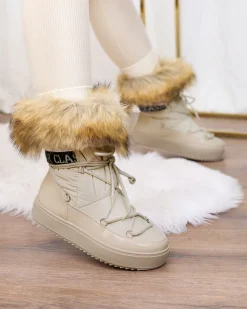 Royalfashion Beżowe wsuwane botki a'la śniegowce damskie Gomllo