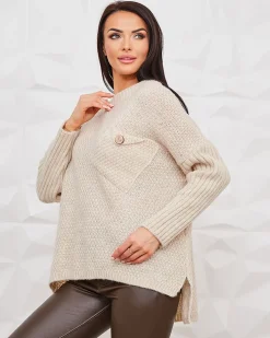 Royalfashion Beżowy damski sweter