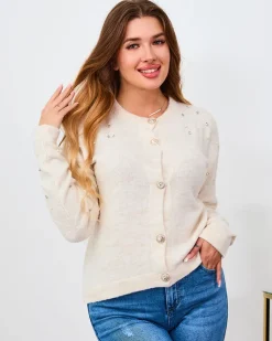 Royalfashion Beżowy damski sweter rozpinany