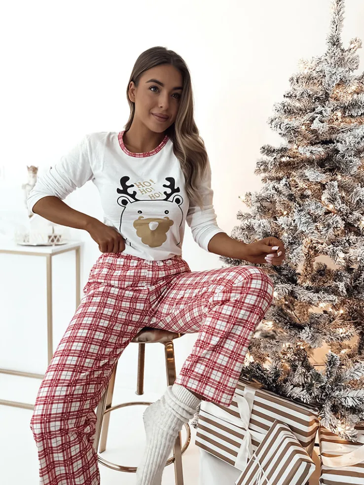 Royalfashion Biała świąteczna damska 2-częściowa piżama