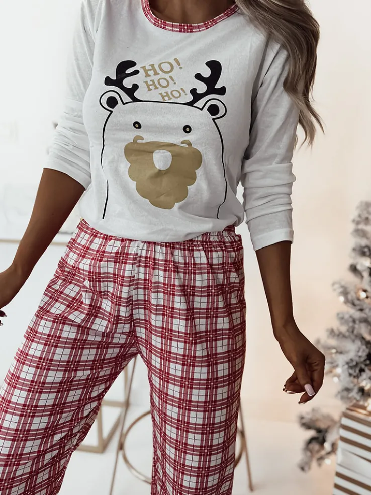 Royalfashion Biała świąteczna damska 2-częściowa piżama