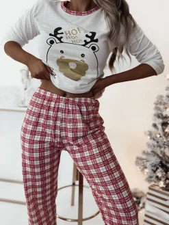 Royalfashion Biała świąteczna damska 2-częściowa piżama