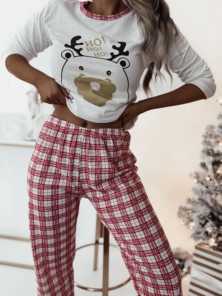 Royalfashion Biała świąteczna damska 2-częściowa piżama