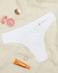Royalfashion Białe bawełniane damskie majtki typu stringi z napisem