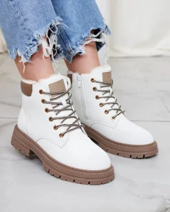 Royalfashion Białe damskie ocieplane botki typu trapery Radoras