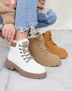 Royalfashion Białe damskie ocieplane botki typu trapery Radoras