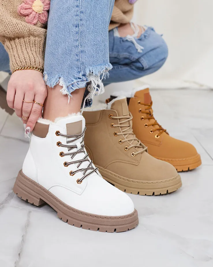 Royalfashion Białe damskie ocieplane botki typu trapery Radoras