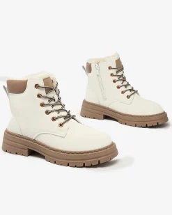 Royalfashion Białe damskie ocieplane botki typu trapery Radoras