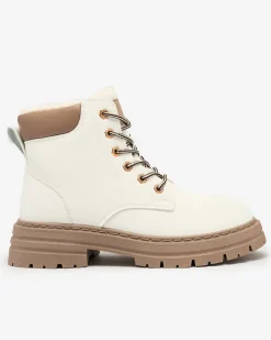 Royalfashion Białe damskie ocieplane botki typu trapery Radoras